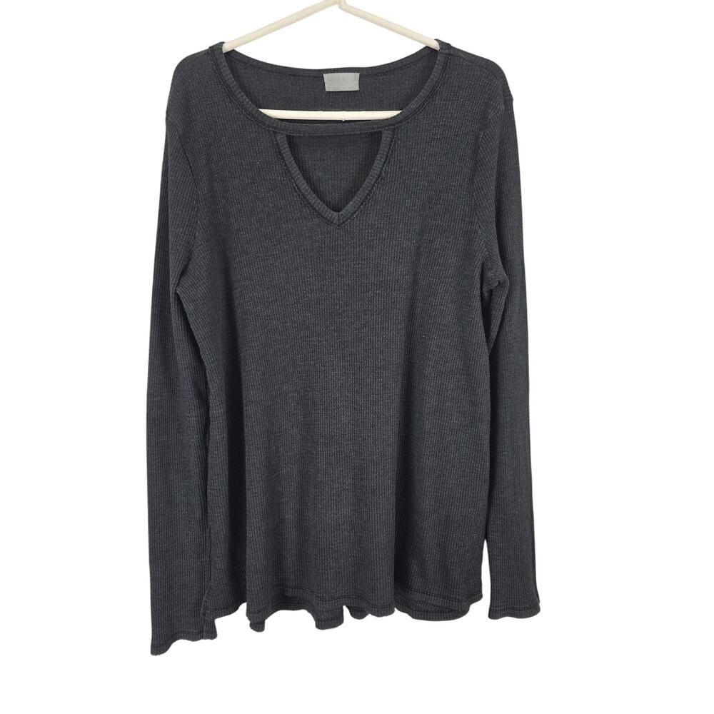 T.La Anthropologie Ribbed Long Sleeve Top M Womensโ Pullover Dark Gray Boho